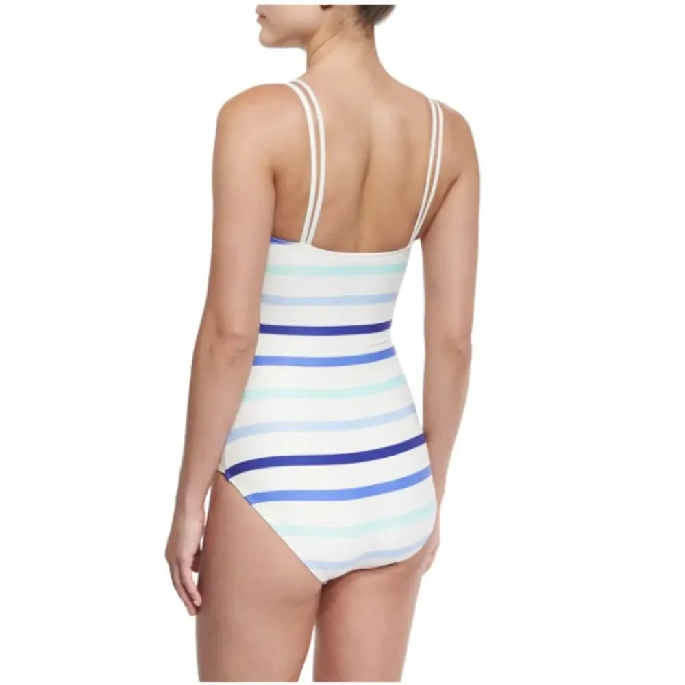 Kate Spade XSmall Blue White Striped Provincetown Cut Out One Piece Swimsuit XS